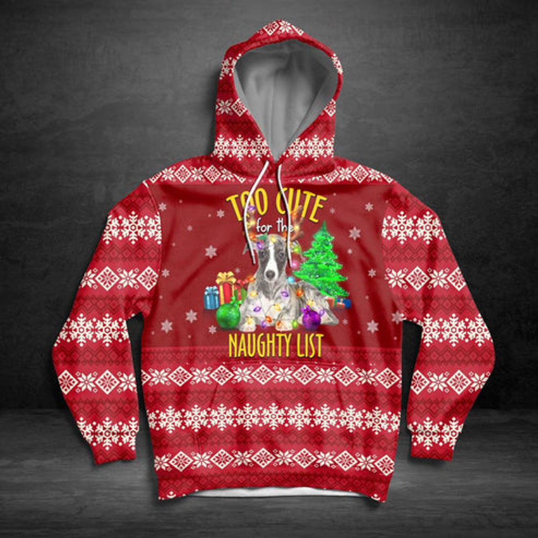 FUNSTUFFPRINT 3D Greyhound Too Cute All Over 3D Hoodie and Zip Hoodie