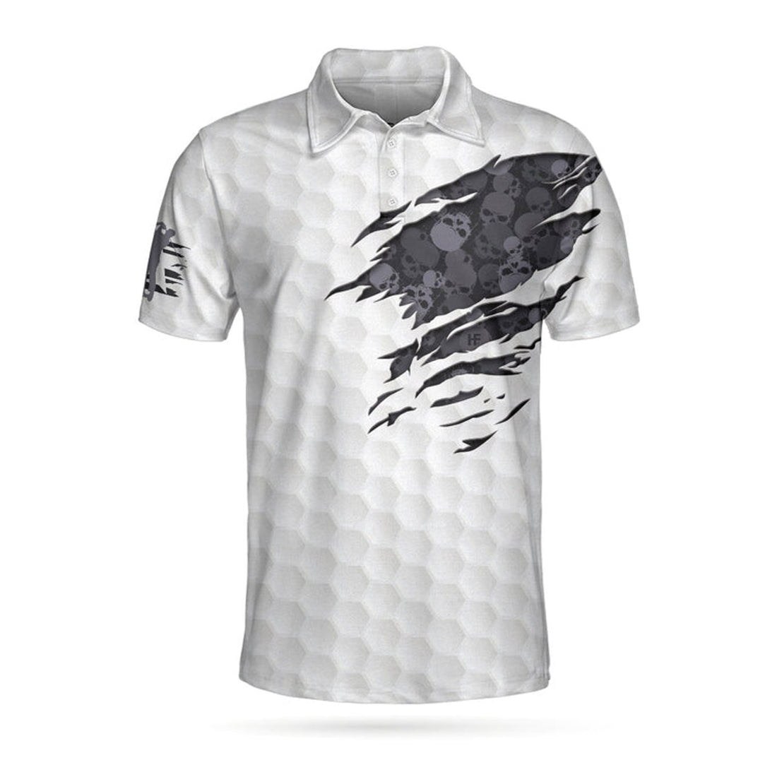 Grip It N' Rip It Golf Ball Texture Short Sleeve Polo Shirt, Ripped Skull Pattern Polo Shirt, Best Golf Shirt For Men