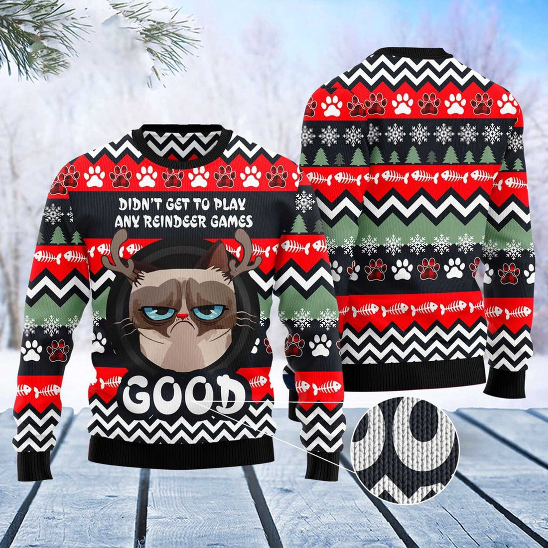 FUNSTUFFPRINT Grumpy Cat Good Ugly Christmas Sweater, Christmas Cat Ugly Sweater, Ugly Cat Xmas Sweater Ugly Sweater