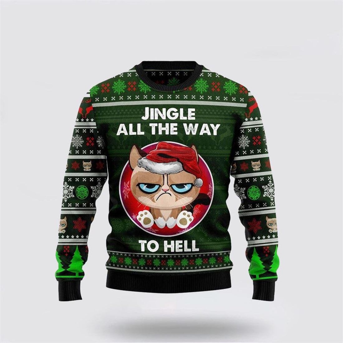 FUNSTUFFPRINT Grumpy Cat Jingle Funny Family Ugly Christmas Sweater – Cat Lover Christmas Sweater Ugly  Sweater