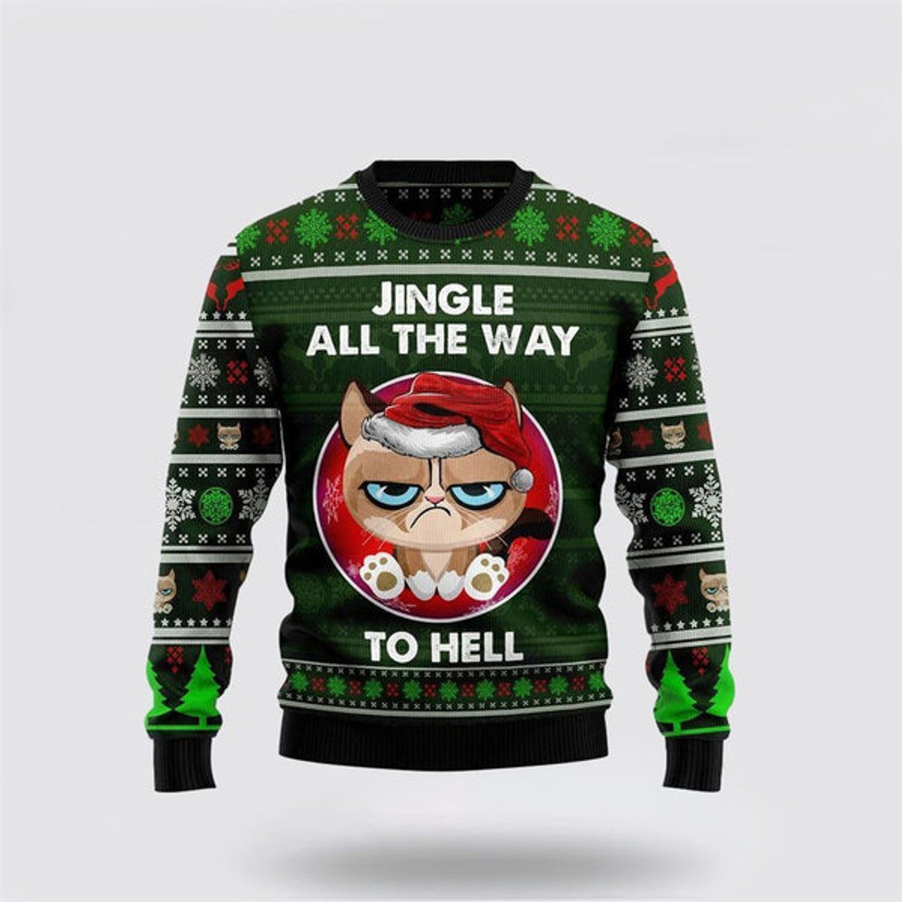 FUNSTUFFPRINT Grumpy Cat Jingle Funny Family Ugly Christmas Sweater For Men And Women, Best Gift For Christmas, Christmas Fashion Winter  Ugly  Sweater