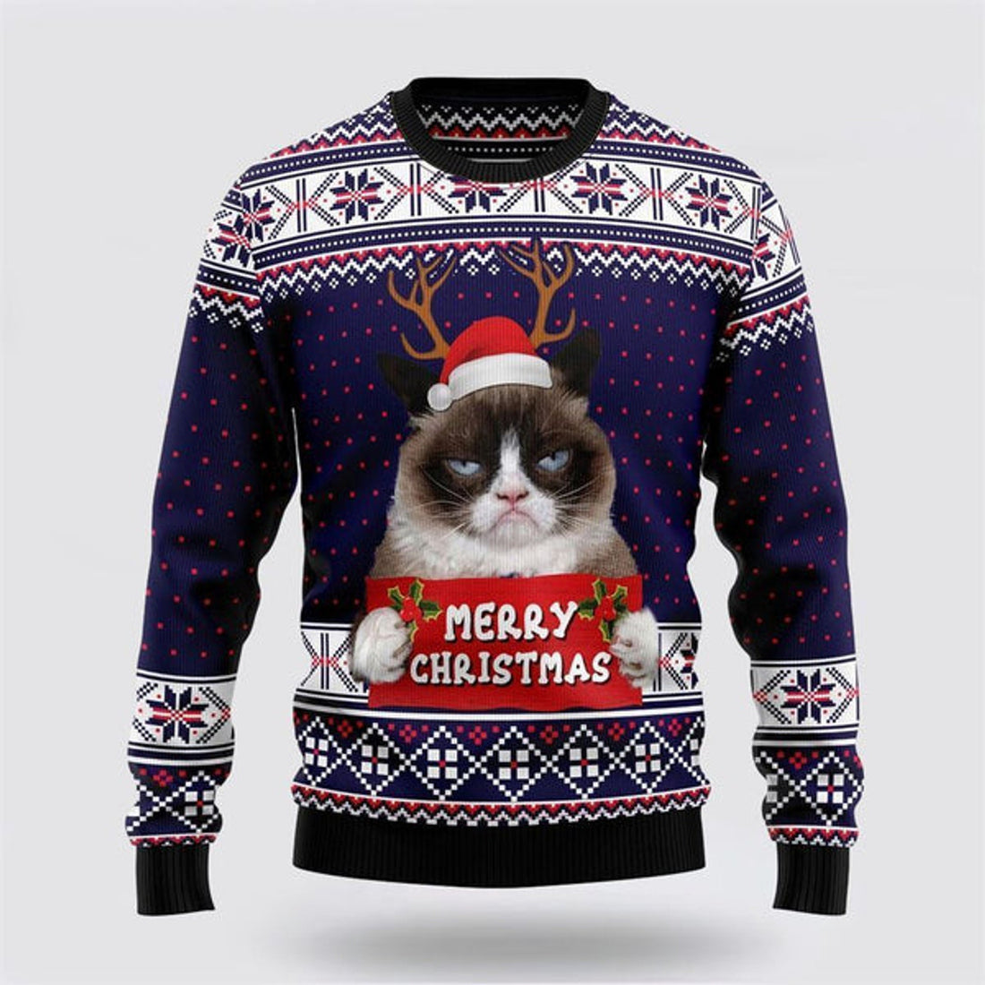 FUNSTUFFPRINT Grumpy Cat Merry Christmas Xmas Santa Hat Ugly Christmas Sweater For Men And Women, Best Gift For Christmas, Christmas Fashion Winter  Ugly  Sweater