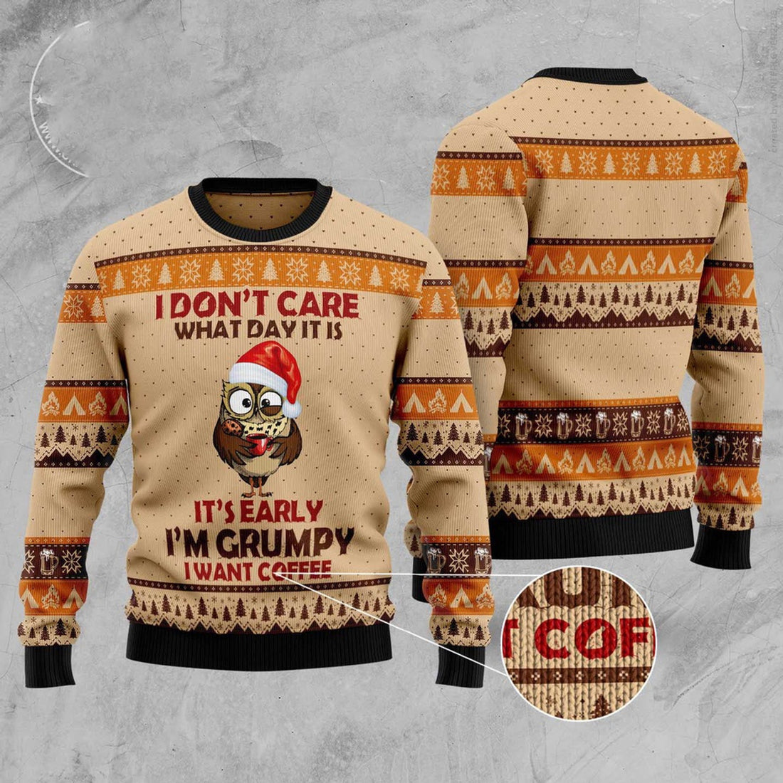 FUNSTUFFPRINT Grumpy Owl Ugly Christmas Sweater, Christmas Sweater, Ugly Sweater, Funny Xmas Sweaters Ugly Sweater