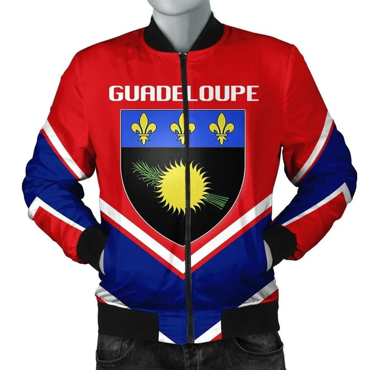FUNSTUFFPRINT Guadeloupe Coat Of Arms Men Bomber Jacket Lucian Style 3D Bomber Jacket