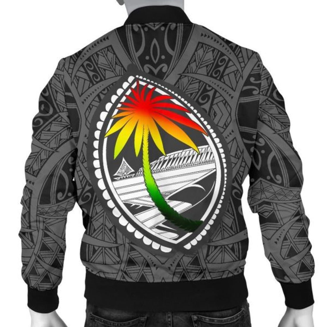 FUNSTUFFPRINT Guam Men's Bomber Jacket - Polynesian Turtle Style - Bomber Jacket
