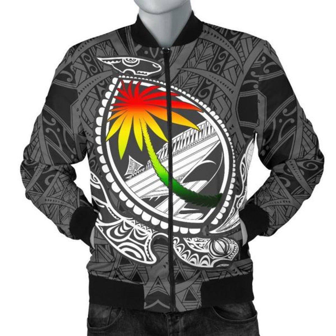 FUNSTUFFPRINT Guam Men's Bomber Jacket - Polynesian Turtle Style - Bomber Jacket