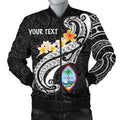 FUNSTUFFPRINT Guam Personalised Men's Bomber Jacket - Guam Seal Polynesian Patterns Plumeria (Black) 3D Bomber Jacket