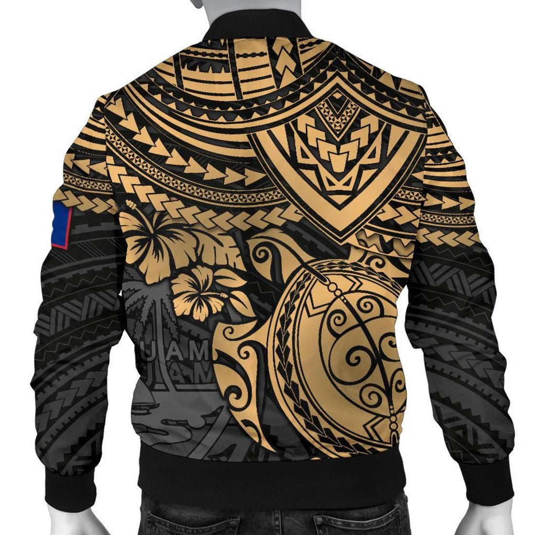 FUNSTUFFPRINT Guam Polynesian Bomber Jacket (Men) - Golden Turtle 3D Bomber Jacket