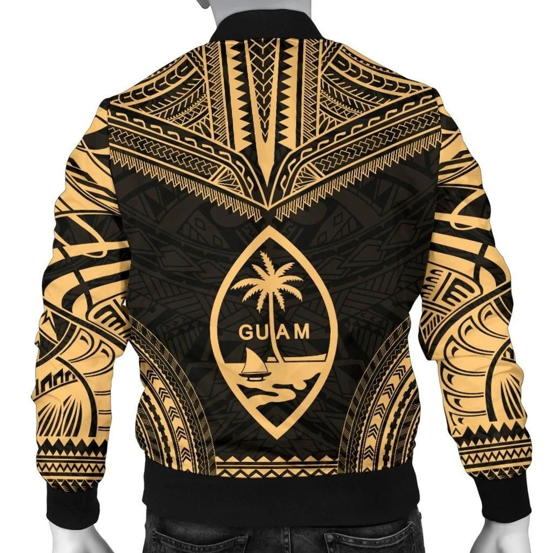 FUNSTUFFPRINT Guam Polynesian Chief Men's Bomber Jacket - Gold Version 3D Bomber Jacket