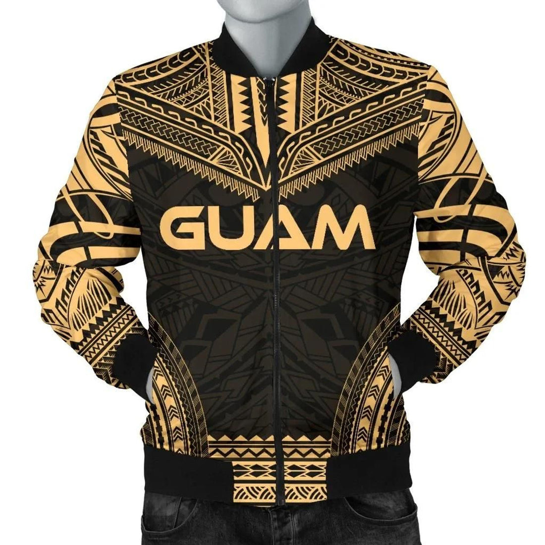 FUNSTUFFPRINT Guam Polynesian Chief Men's Bomber Jacket - Gold Version 3D Bomber Jacket