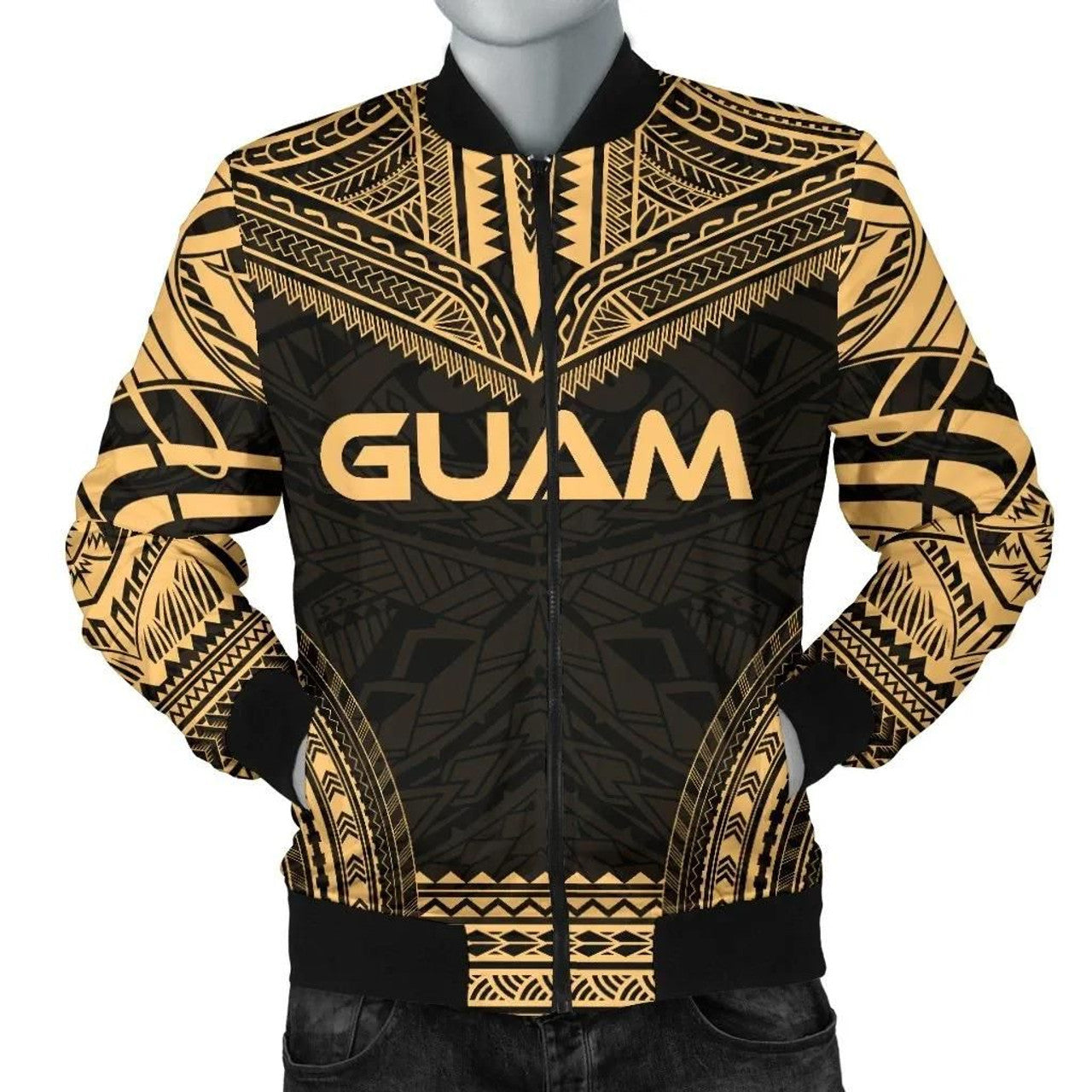 FUNSTUFFPRINT Guam Polynesian Chief Men's Bomber Jacket - Gold Version 3D Bomber Jacket