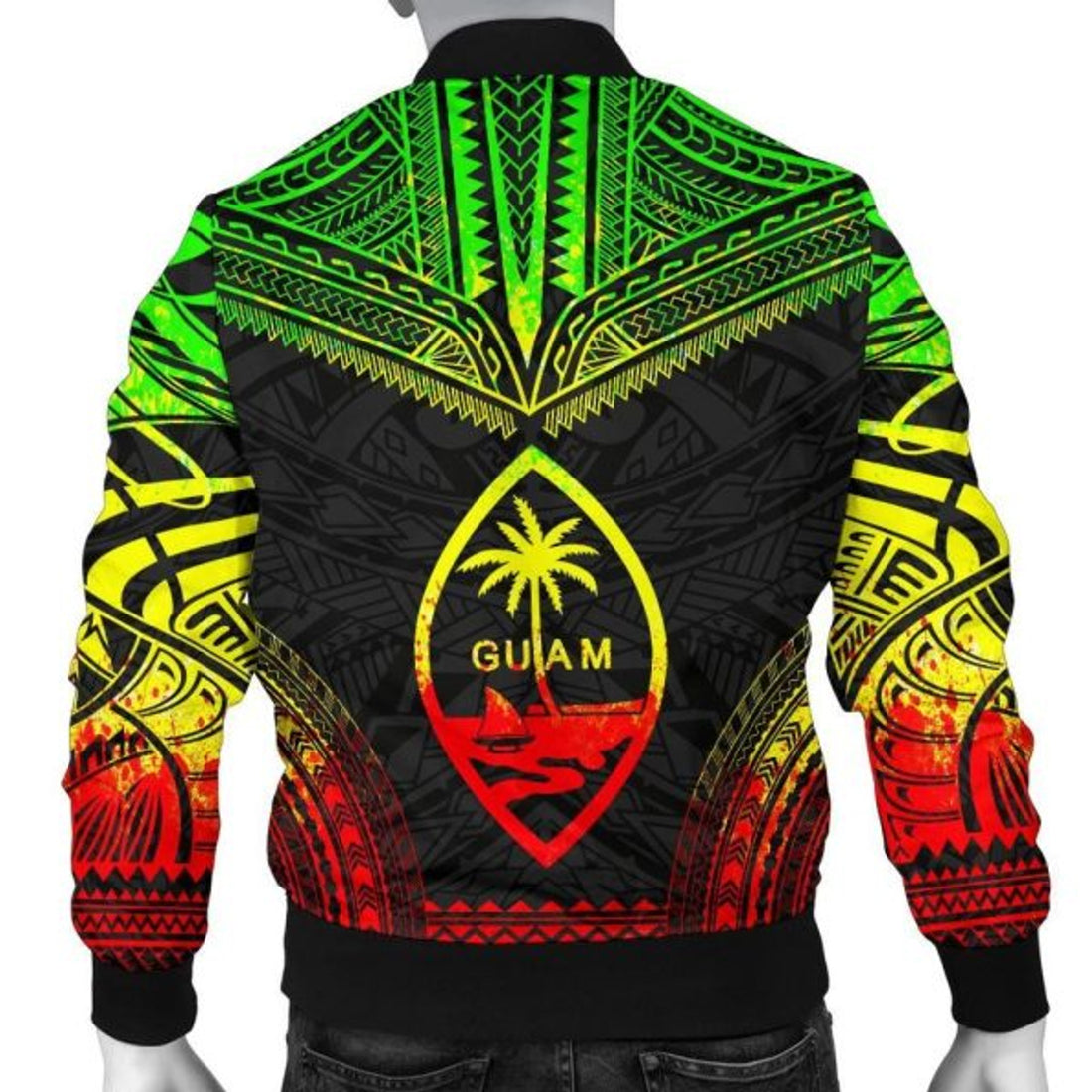 FUNSTUFFPRINT Guam Polynesian Chief Men's Bomber Jacket - Reggae Version - Bomber Jacket