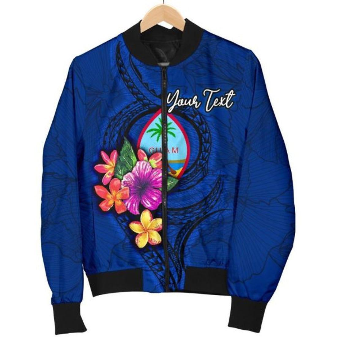 FUNSTUFFPRINT Guam Polynesian Custom Personalised Men's Bomber Jacket - Floral With Seal Blue - Bomber Jacket