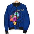 FUNSTUFFPRINT Guam Polynesian Custom Personalised Men's Bomber Jacket - Floral With Seal Blue - Bomber Jacket