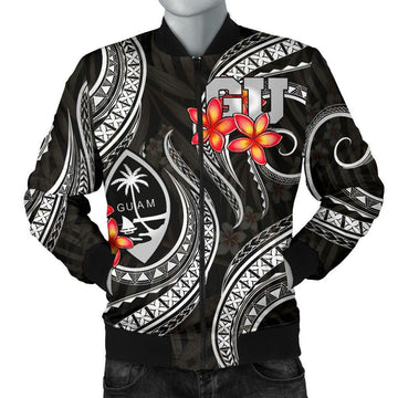 FUNSTUFFPRINT Guam Polynesian Men Bomber Jacket - Black Plumeria 3D Bomber Jacket