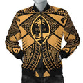 FUNSTUFFPRINT Guam Polynesian Men's Bomber Jacket - Guam Gold Seal with Polynesian Tattoo - Bomber Jacket