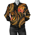 FUNSTUFFPRINT Guam Polynesian Women Bomber Jacket - Gold Plumeria 3D Bomber Jacket