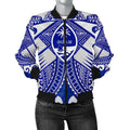 FUNSTUFFPRINT Guam Polynesian Women's Bomber Jacket - Guam White Seal with Polynesian Tattoo Ver 02 - Bomber Jacket