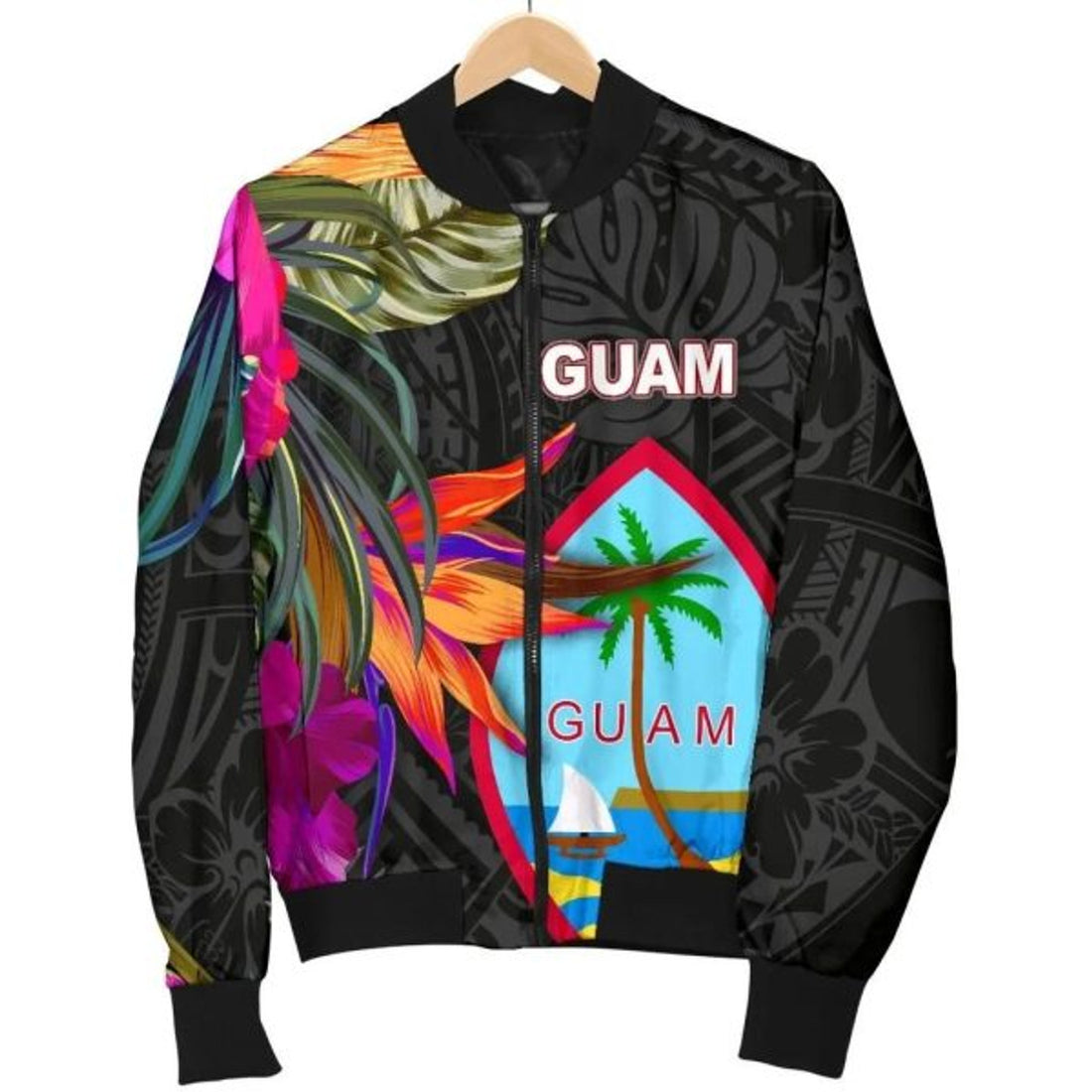 FUNSTUFFPRINT Guam Women's Bomber Jacket - Hibiscus Polynesian Pattern - Bomber Jacket