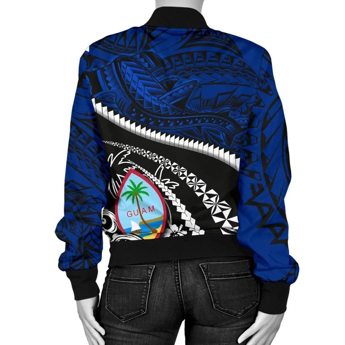 FUNSTUFFPRINT Guam Women's Bomber Jacket Polynesian Shark Tattoo 3D Bomber Jacket