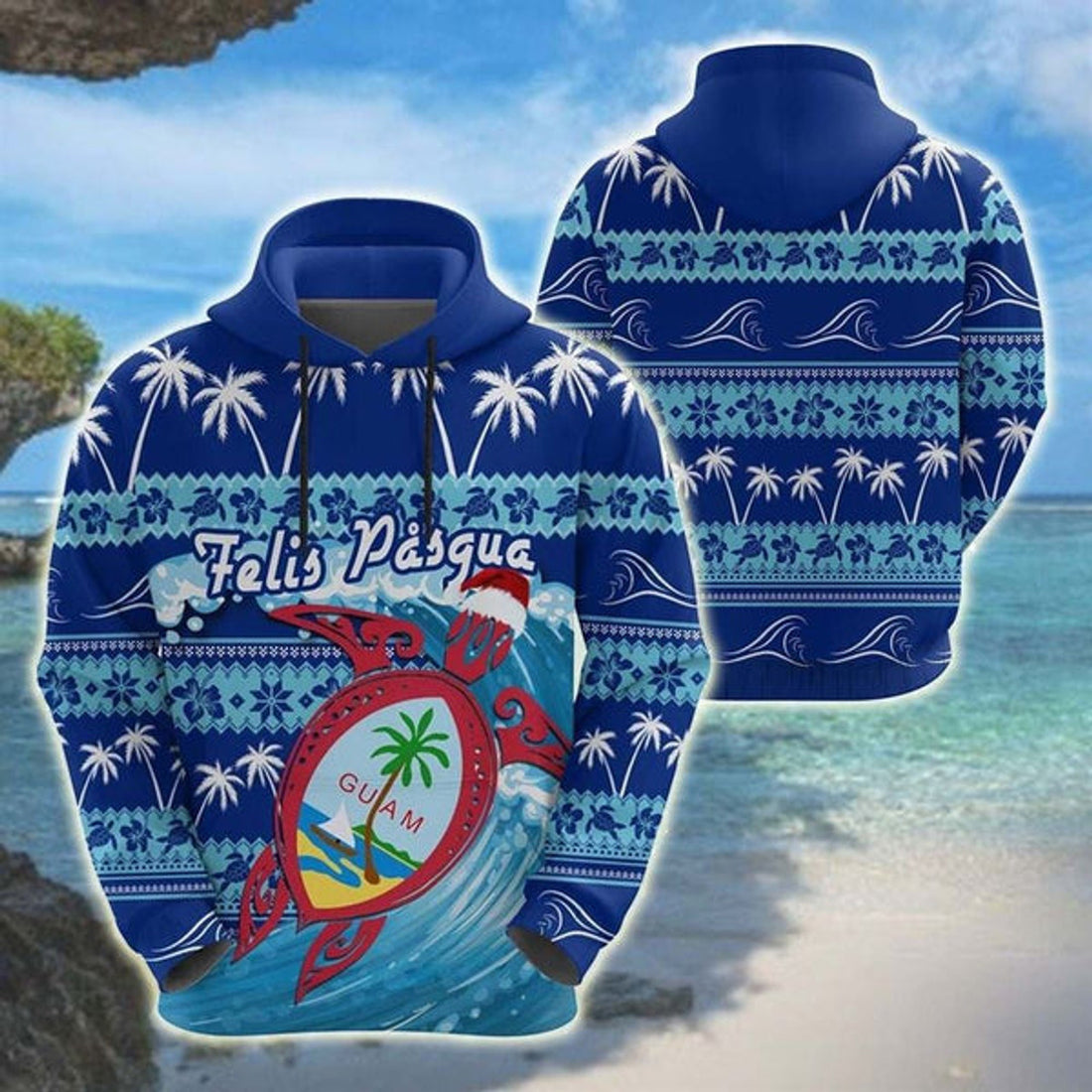 FUNSTUFFPRINT 3D Guam Christmas Go To The Beach All Over 3D Hoodie and Zip Hoodie