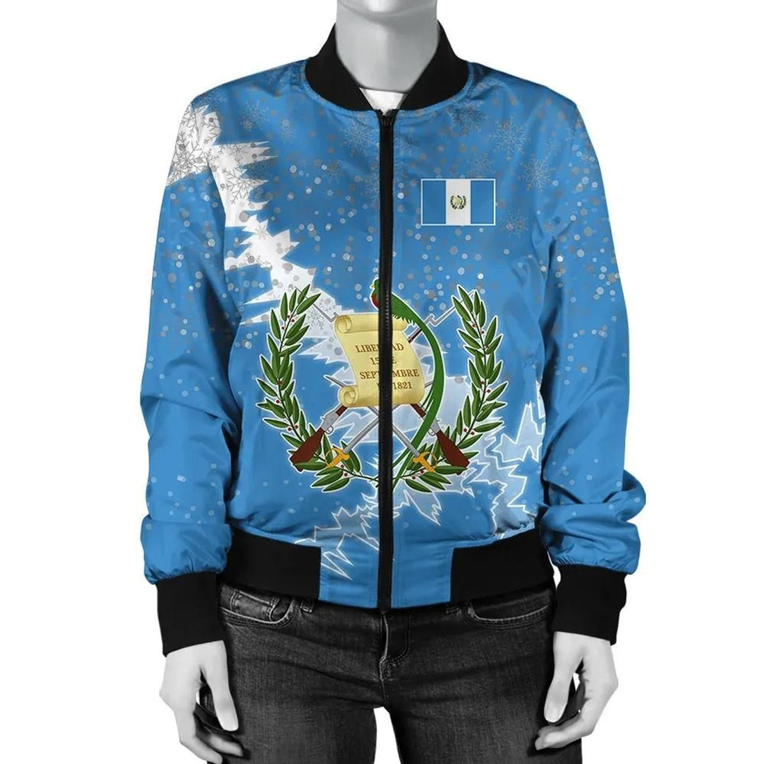 FUNSTUFFPRINT Guatemala Christmas Coat Of Arms Women Bomber Jacket Style 3D Bomber Jacket