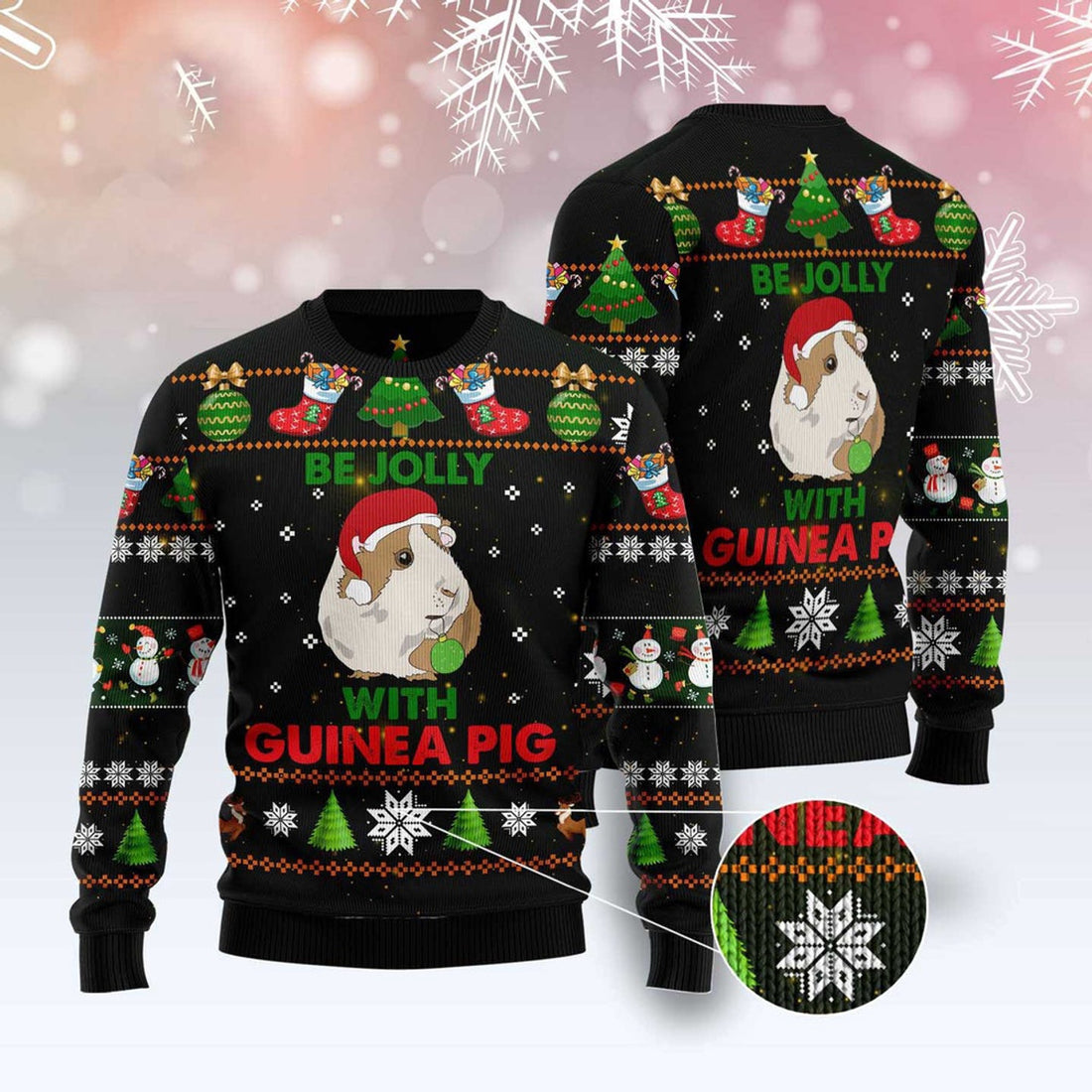 FUNSTUFFPRINT Guinea Pig Be Jolly Ugly Christmas Sweater, Christmas Sweater, Ugly Sweater, Funny Xmas Sweaters Ugly Sweater