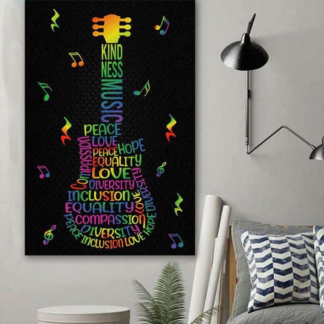 Guitar Lover, Kind Ness Music Peace Love Hope Inclusion, Music Lover, Poster Decor Poster and Canvas