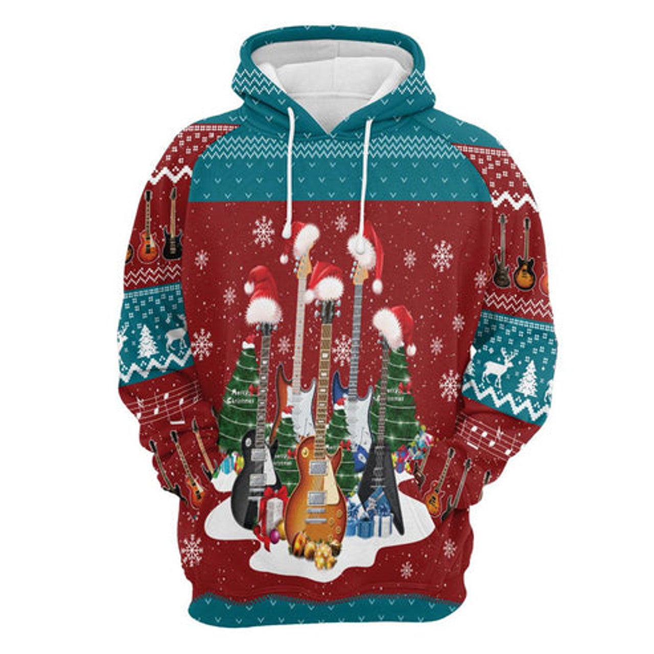 FUNSTUFFPRINT 3D Guitar Christmas All Over 3D Hoodie and Zip Hoodie