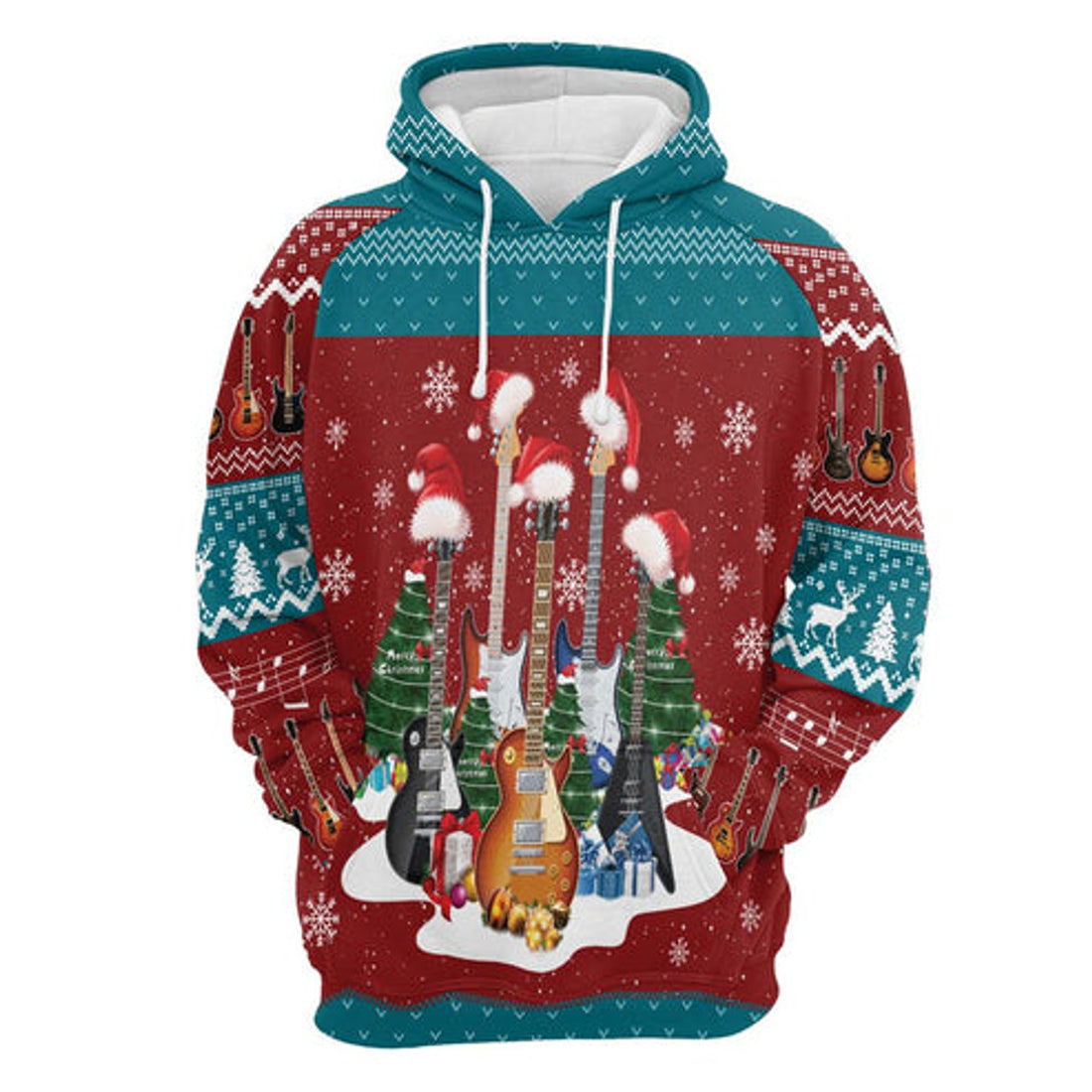 FUNSTUFFPRINT 3D Guitar Christmas All Over 3D Hoodie and Zip Hoodie