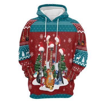 FUNSTUFFPRINT 3D Guitar Christmas All Over 3D Hoodie and Zip Hoodie