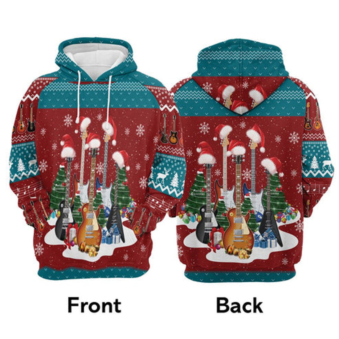 FUNSTUFFPRINT 3D Guitar Christmas All Over 3D Hoodie and Zip Hoodie