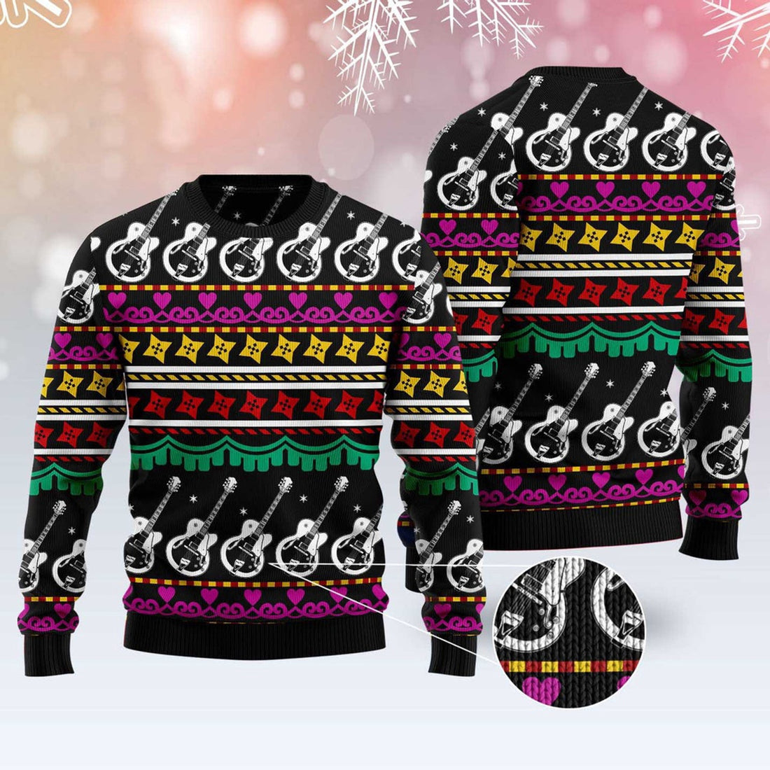 FUNSTUFFPRINT Guitar Christmas Ugly Christmas Sweater, Christmas Sweater, Ugly Sweater, Funny Xmas Sweaters Ugly Sweater