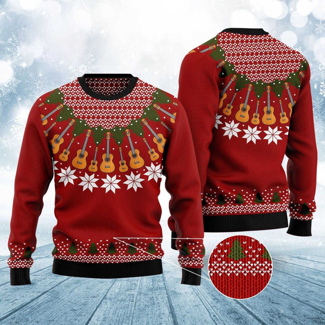 FUNSTUFFPRINT Guitar Lover Ugly Christmas Sweater, Christmas Sweater, Ugly Sweater, Funny Xmas Sweaters Ugly Sweater
