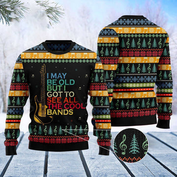 FUNSTUFFPRINT Guitar Old Vintage Ugly Christmas Sweater, Christmas Sweater, Ugly Sweater, Funny Xmas Sweaters Ugly Sweater