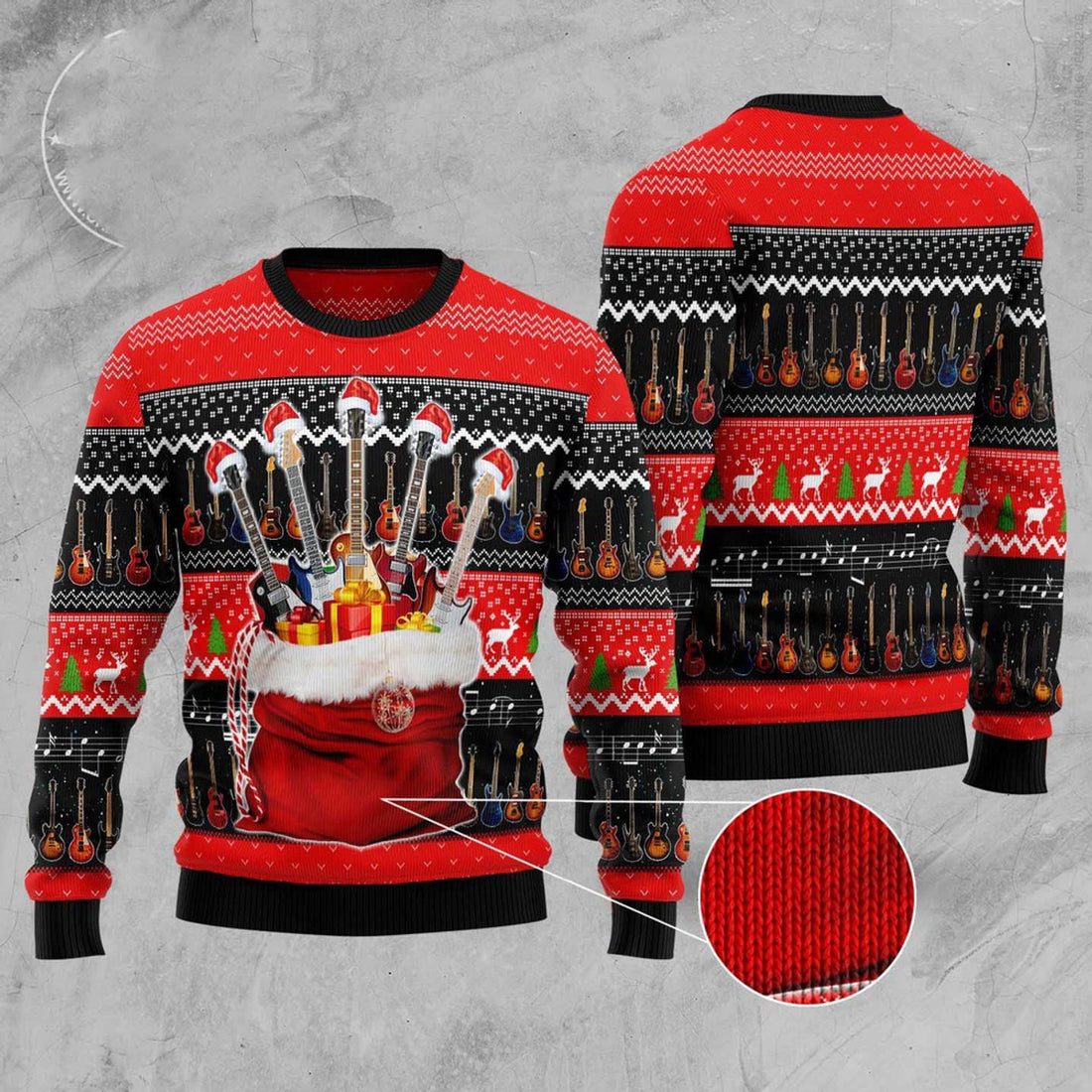 FUNSTUFFPRINT Guitar Xmas Gift Bag Ugly Christmas Sweater, Christmas Sweater, Ugly Sweater, Funny Xmas Sweaters Ugly Sweater