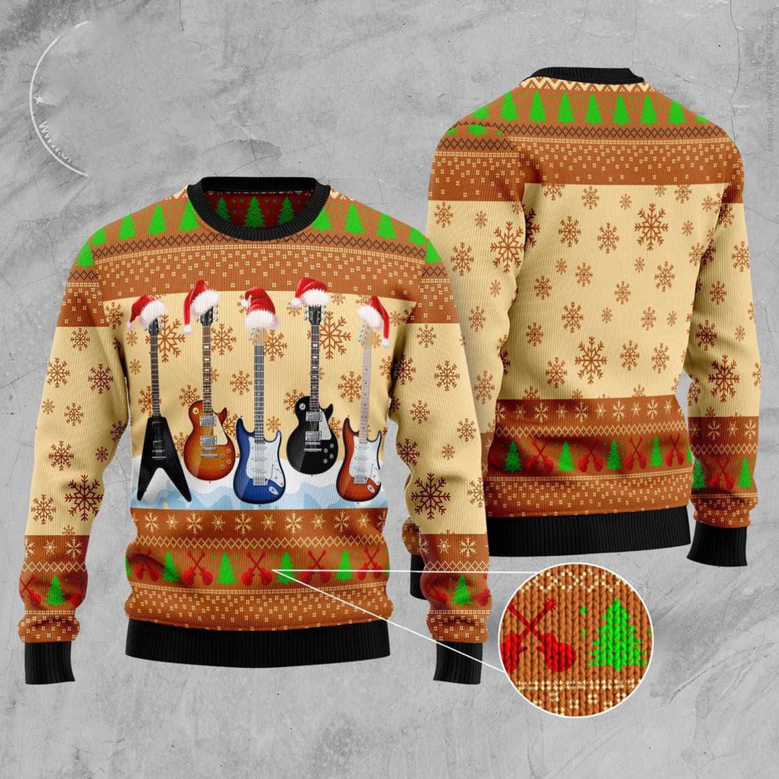 FUNSTUFFPRINT Guitar Xmas Ugly Christmas Sweater, Christmas Sweater, Ugly Sweater, Funny Xmas Sweaters Ugly Sweater