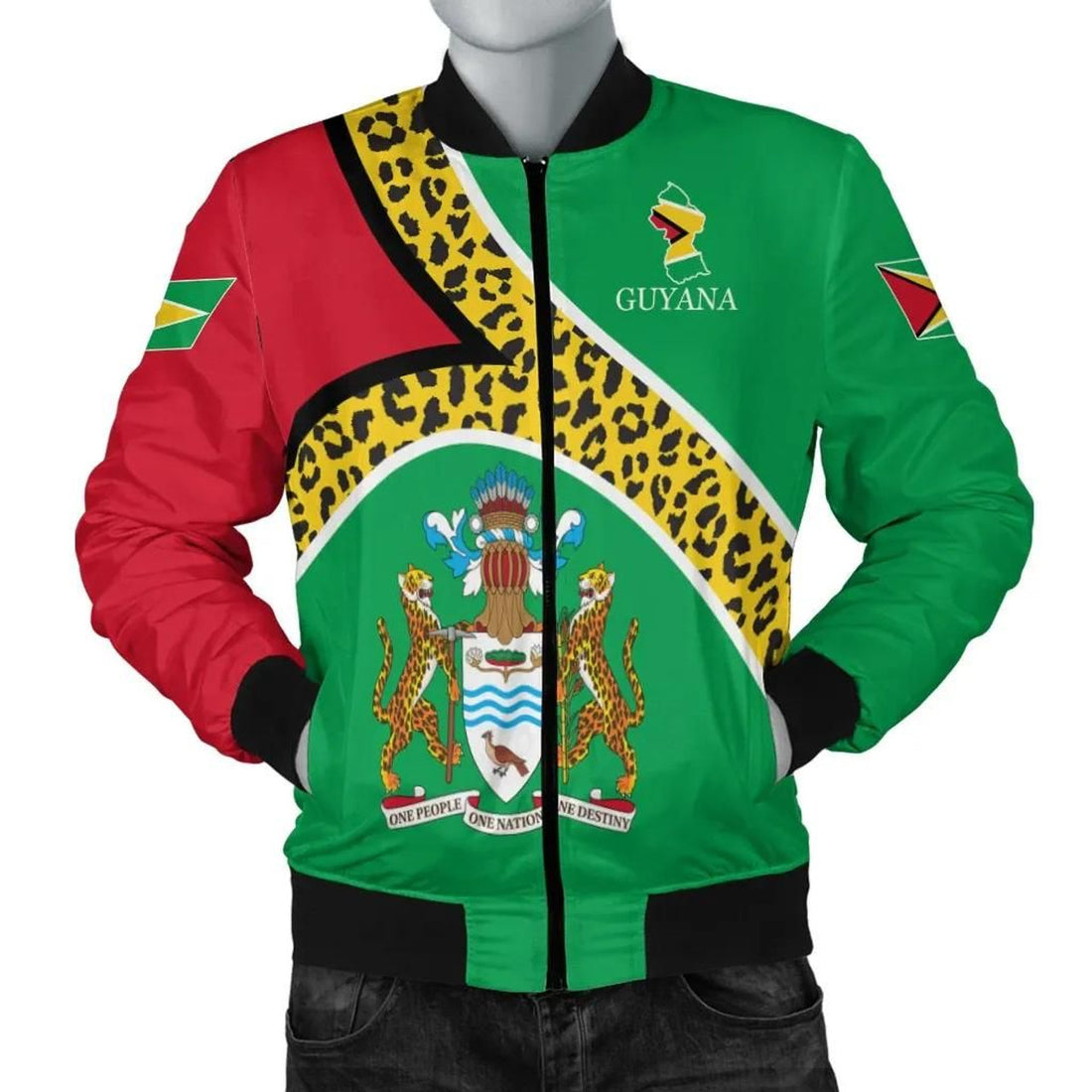 FUNSTUFFPRINT Guyana Bomber Jacket Flag Map CoA Limited 3D Bomber Jacket