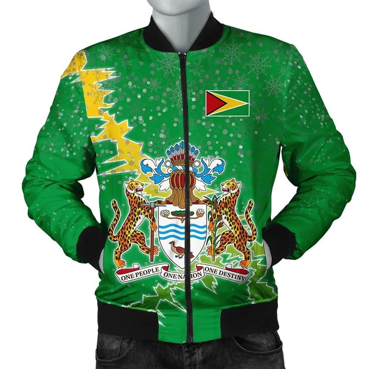 FUNSTUFFPRINT Guyana Christmas Coat Of Arms Men Bomber Jacket Style 3D Bomber Jacket