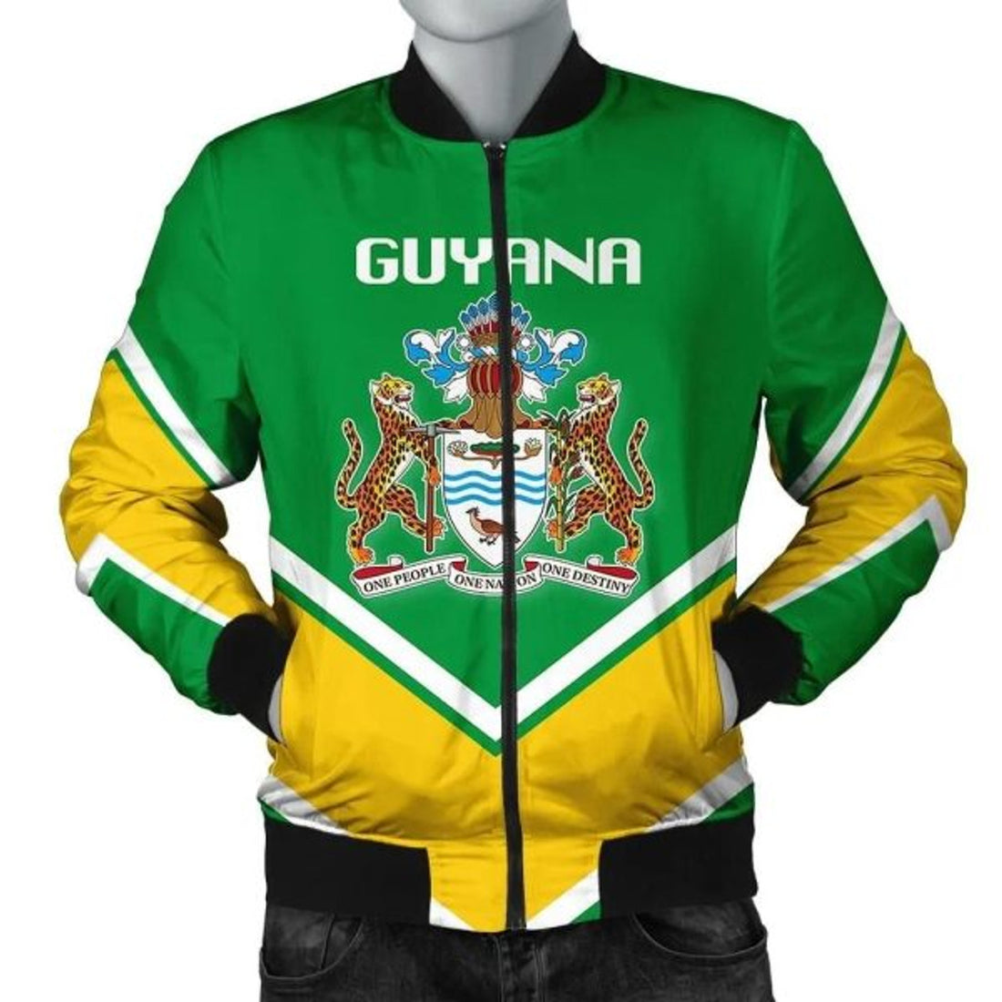 FUNSTUFFPRINT Guyana Coat Of Arms Men Bomber Jacket Lucian Style Bomber Jacket