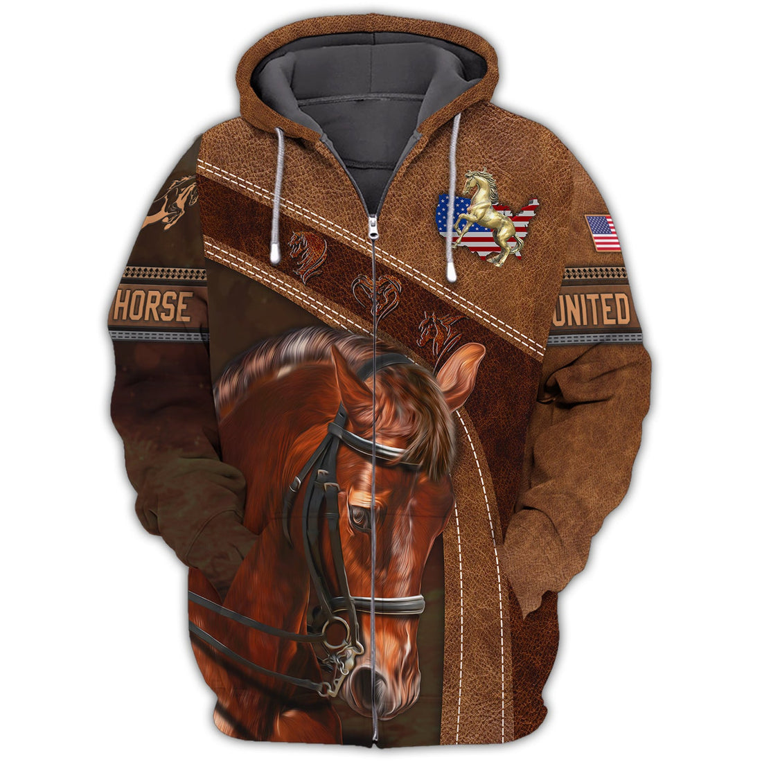 FUNSTUFFPRINT American Brown Horse 3D Hoodie and Zip Hoodie