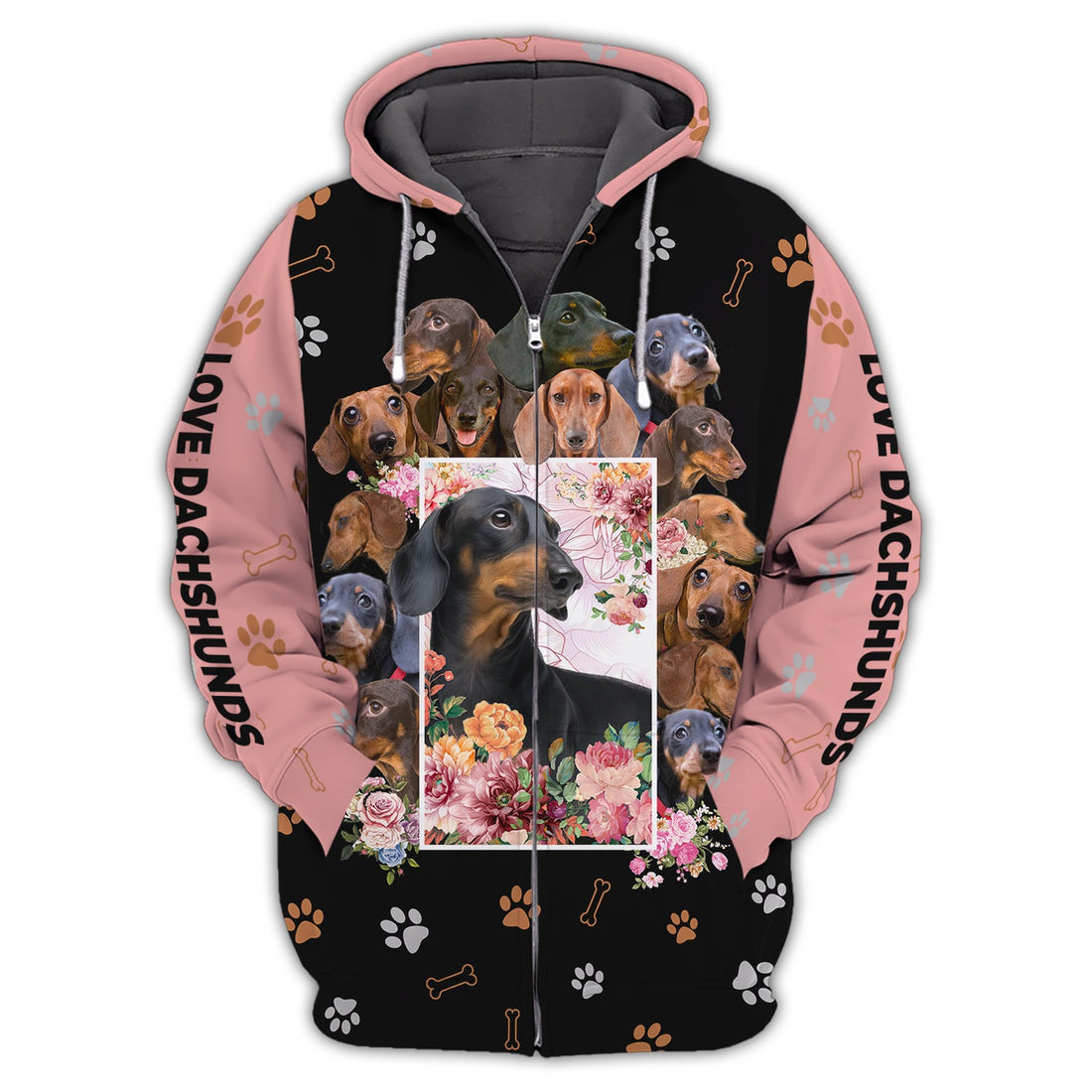 FUNSTUFFPRINT Love Dachshund 3D Hoodie and Zip Hoodie