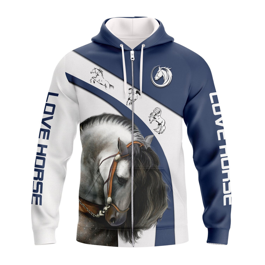 FUNSTUFFPRINT White Horse 3D Hoodie and Zip Hoodie