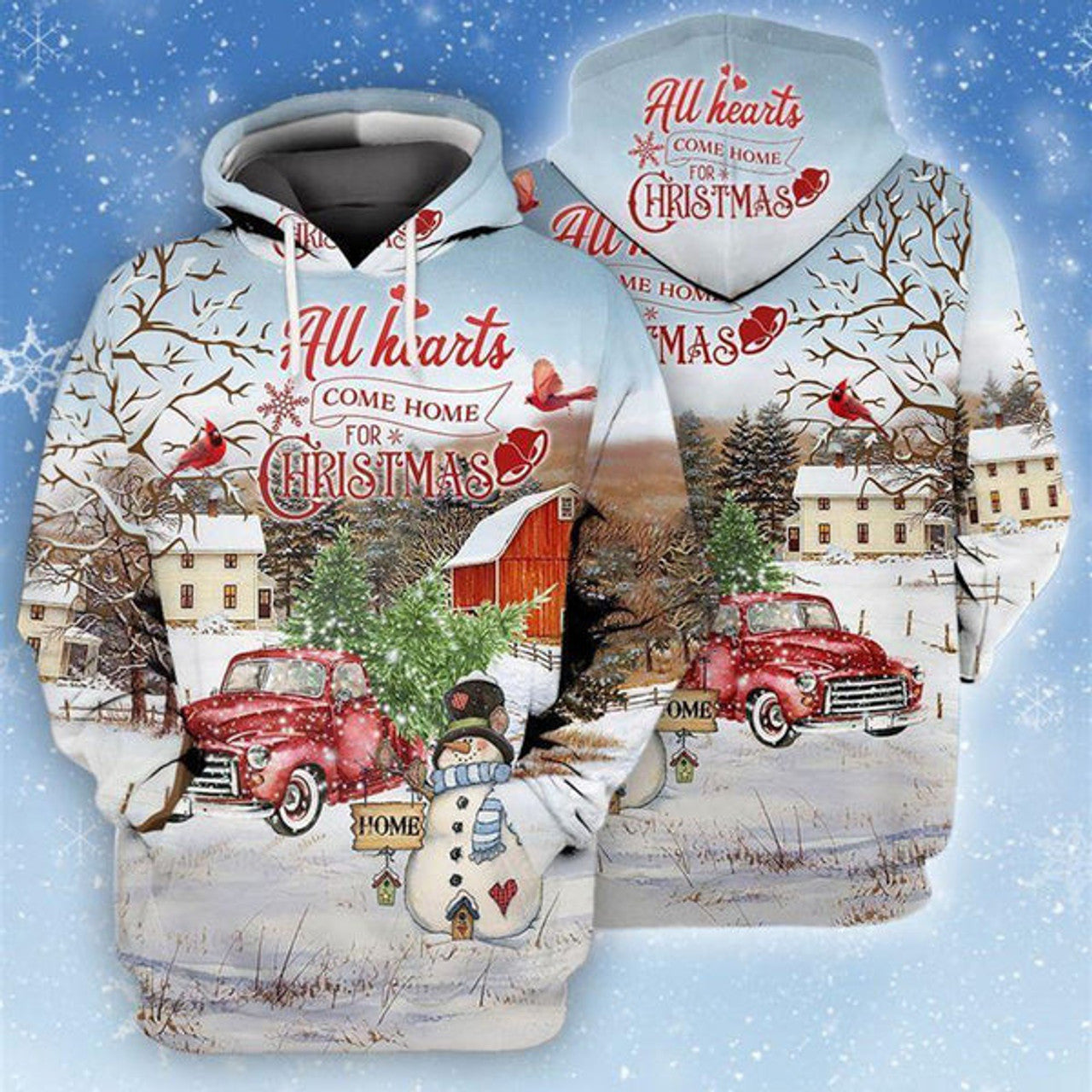 FUNSTUFFPRINT 3D Heart Come Home For Christmas All Over 3D Hoodie and Zip Hoodie