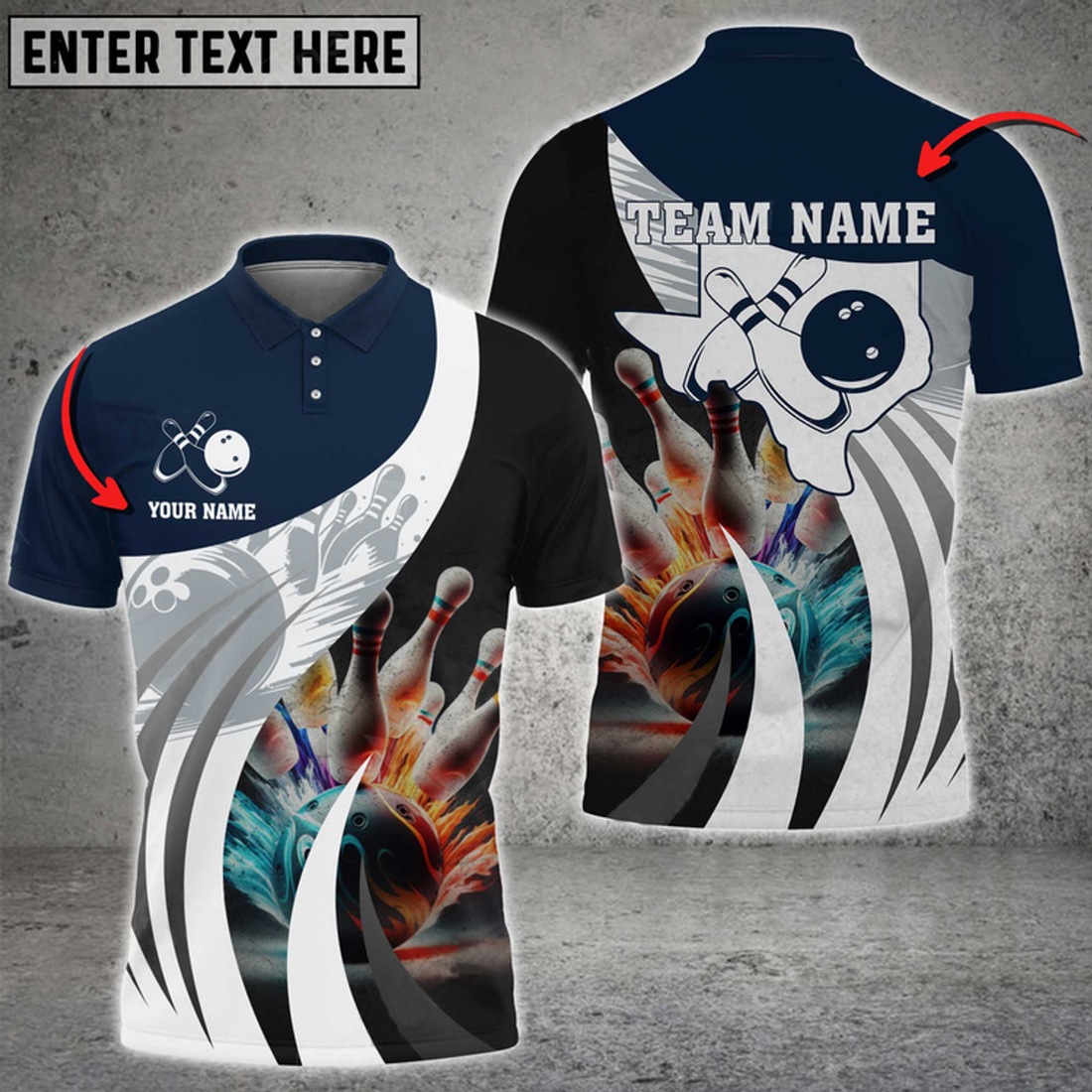 Custom Bowling Ball And Pins Texas Map Multicolor Option Customized Name 3D Polo Shirt, Idea Gift for Bowler