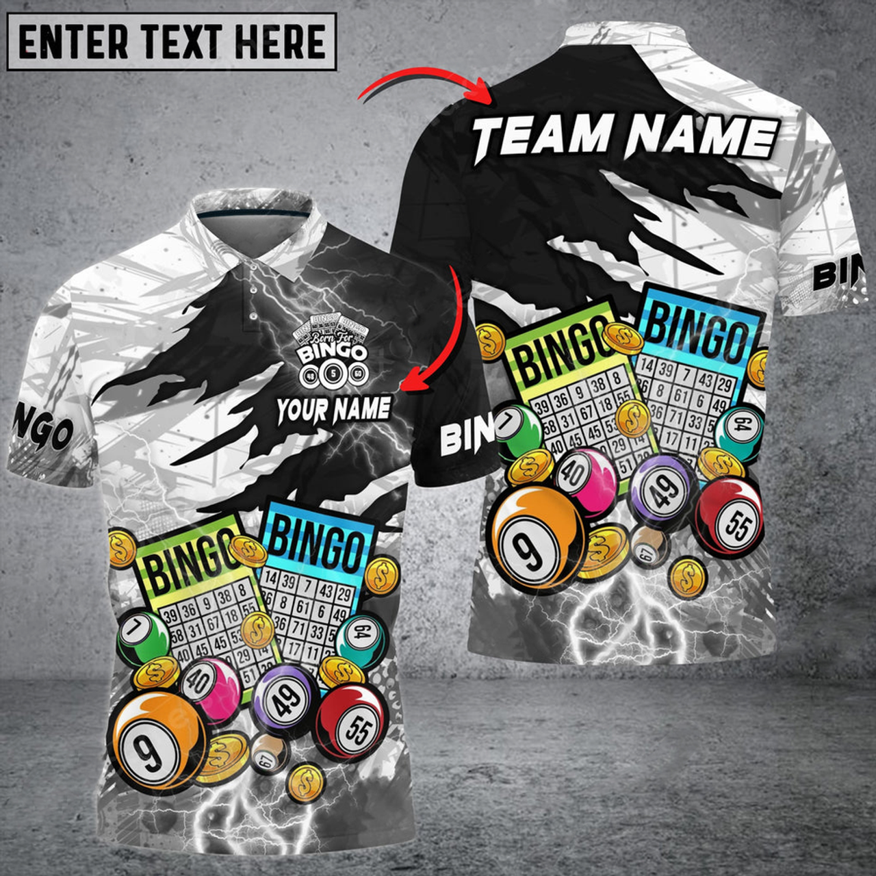 Custom Bingo Lightning Grunge Multicolor Option Customized Name 3D Polo Shirt, Perfect Gift for Bowling Lovers