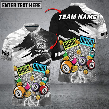 Custom Bingo Lightning Grunge Multicolor Option Customized Name 3D Polo Shirt, Perfect Gift for Bowling Lovers