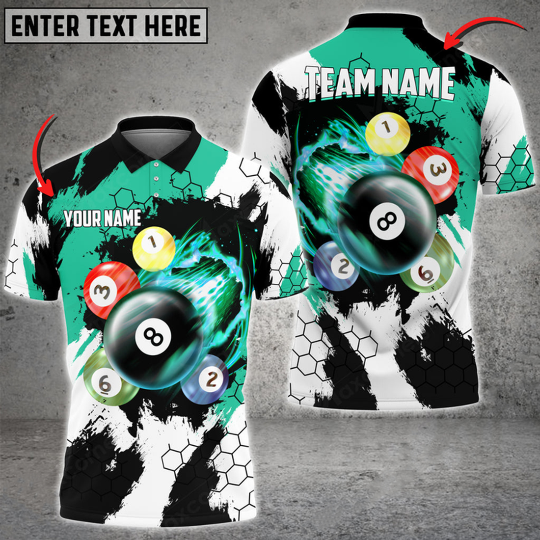 Custom Billiards Breaking Hexagon Multilcolor Personalized Name, Team Name Unisex 3D Polo Shirt