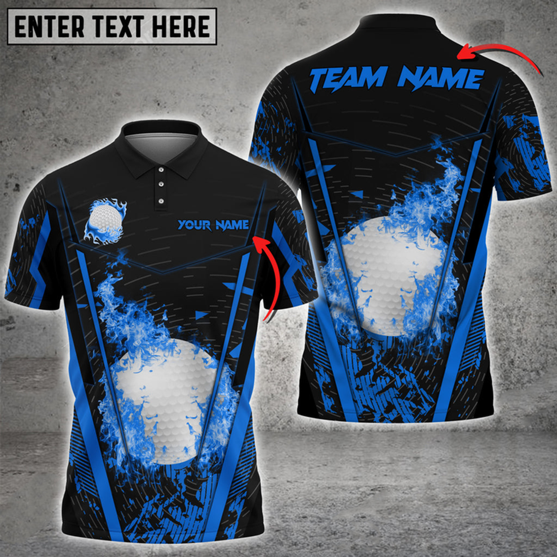 Custom Golf Blue Fire Personalized Name Team Name 3D Polo Shirt, Gift for Golfer