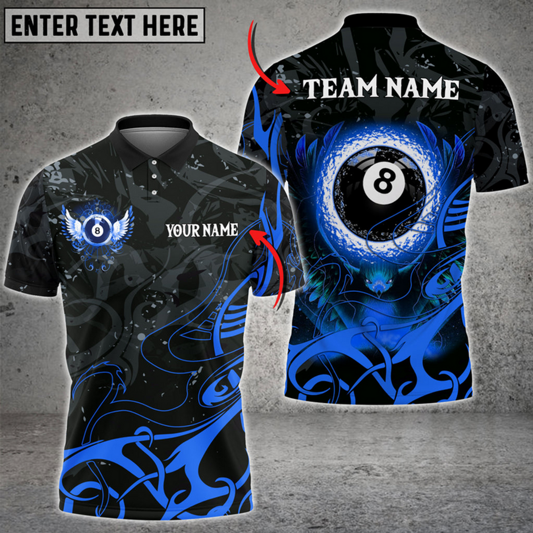 Custom Billiards 8 Ball Wing Grunge Personalized Name 3D Polo Shirt, Idea Gift for Billiards Lovers